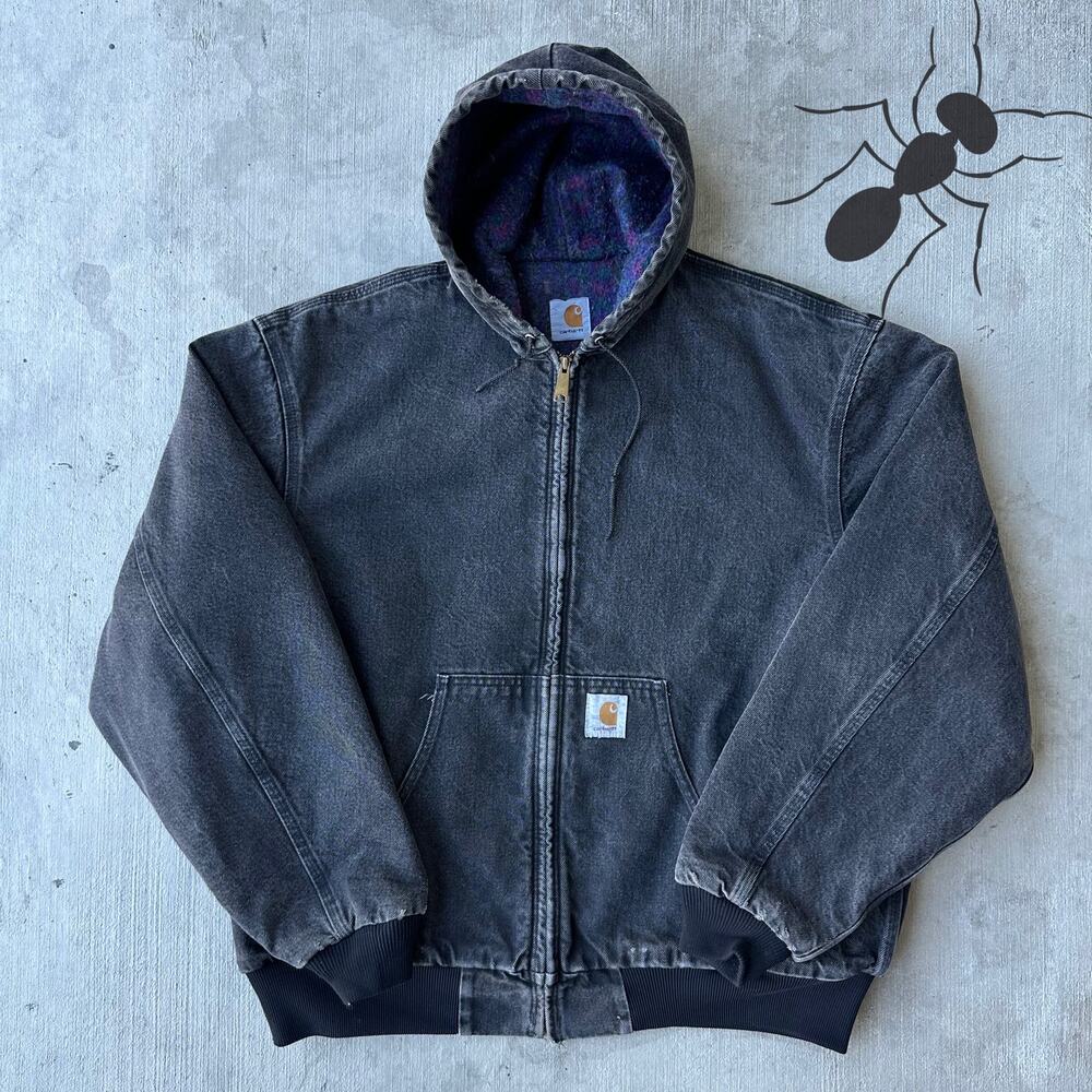 Carhartt black Aztec lined hooded work wear jacket